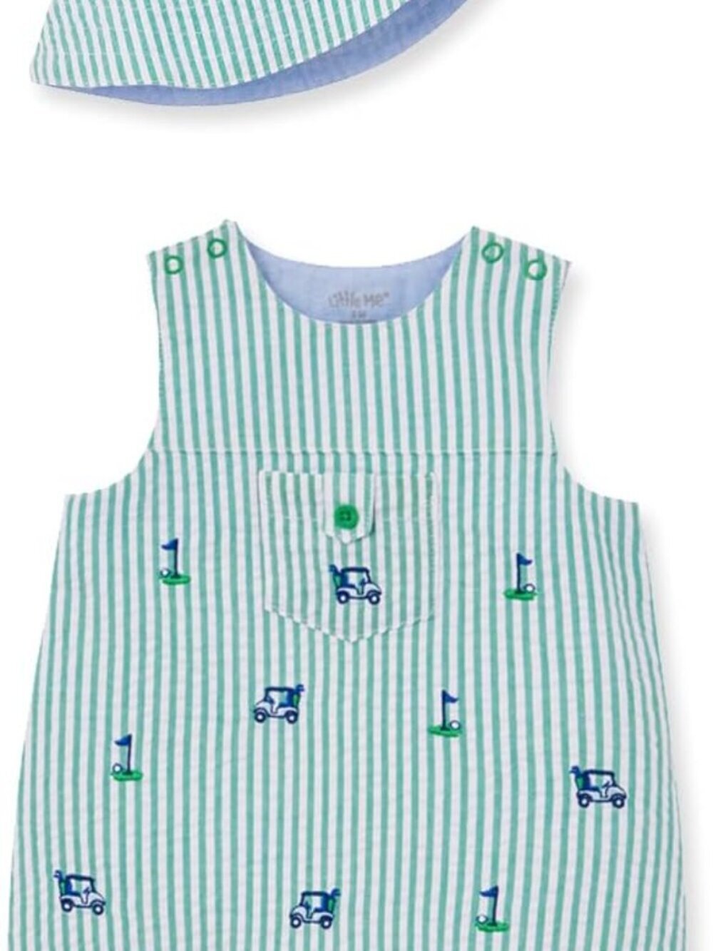 Little Me Green and White Striped Baby Romper with Collar